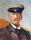 Vlaho Bukovac Canvas Paintings - Self Portrait with a Captain's Hat